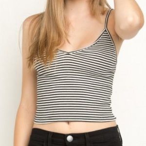 Black and white striped crop tank top